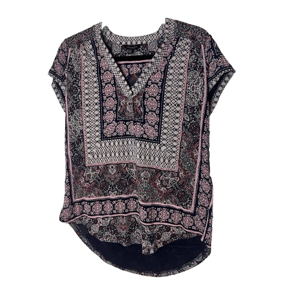 Lucky Brand Women's Shirt S Blue Pink Linen Blend Tunic Top Boho‎ NWT